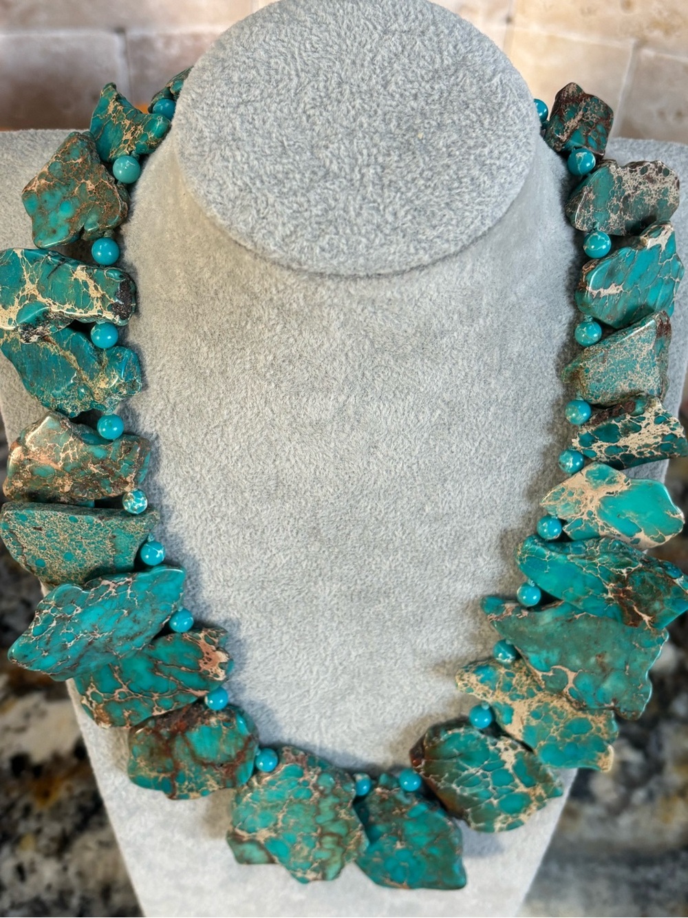 Vintage Turquoise Slab Necklace - Natural Stone Beads